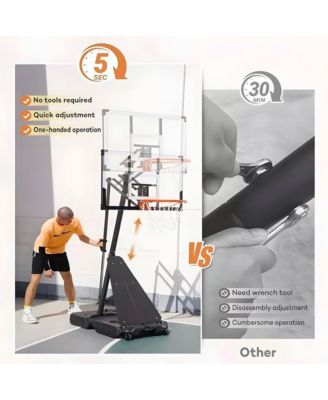 44 Inch Shatterproof Backboard Portable Basketball Hoop, 8-10FT Height Adjustable