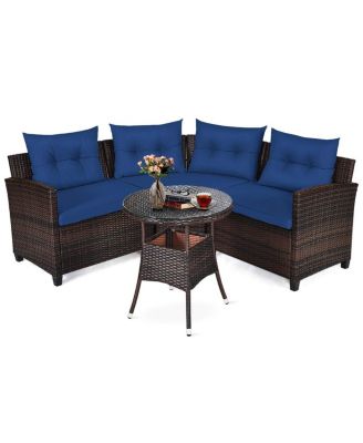 4 Pieces Outdoor Cushioned Rattan Furniture Set