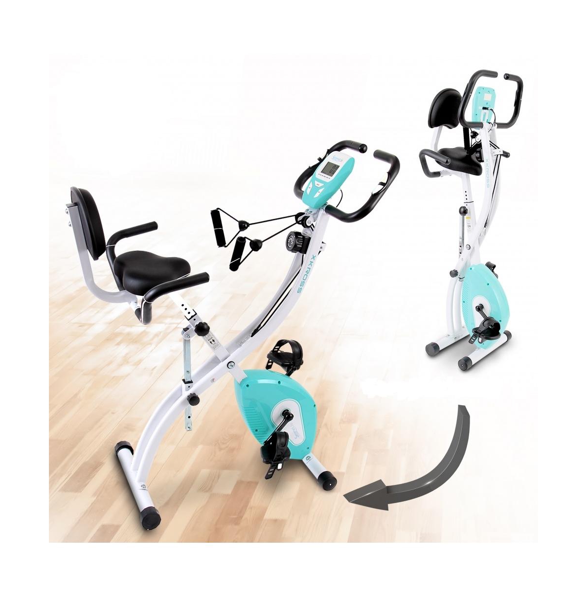 Folding Digital Exercise Bike with Pulse Monitor and Resistance Bands - White