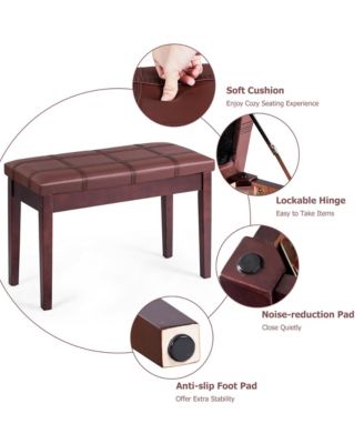 PU Leather Piano Keyboard Bench Padded Cushion Double Seat Storage