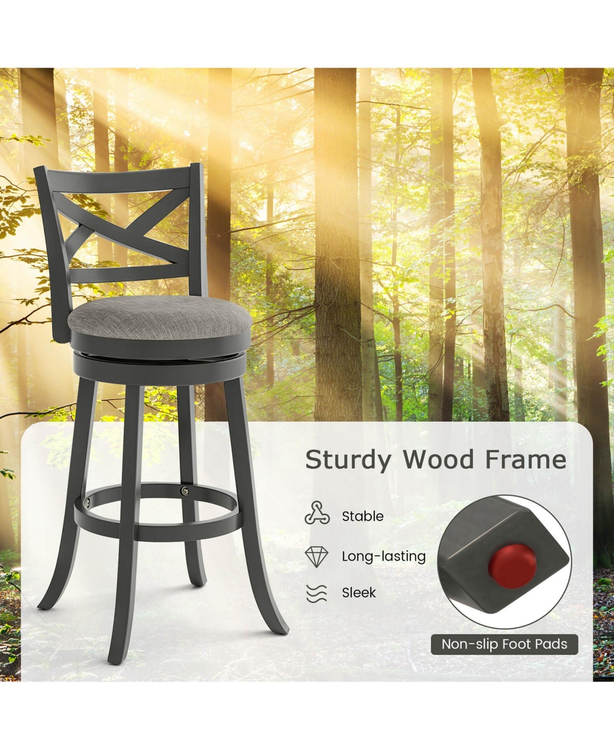 Swivel Bar Stools Set of Bar Height Chairs with Hollow Back Soft-padded Seat