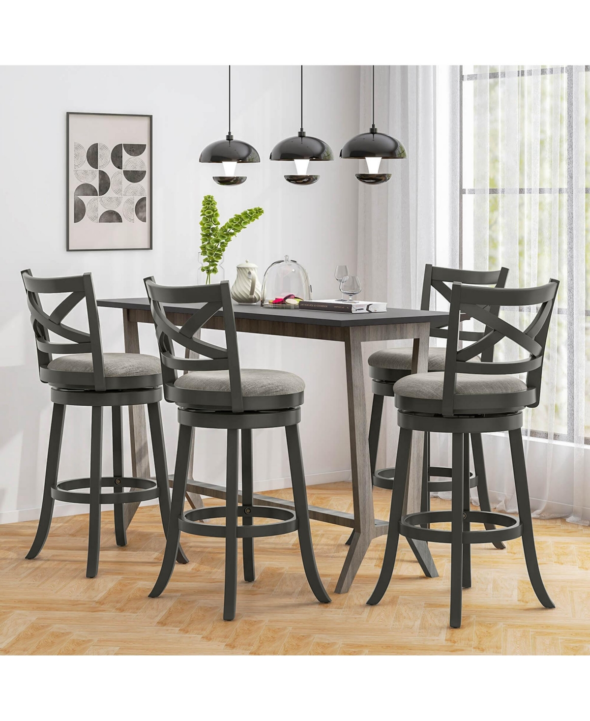 Swivel Bar Stools Set of Bar Height Chairs with Hollow Back Soft-padded Seat