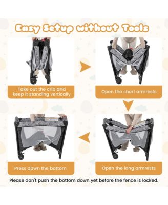 Portable Baby Playard Nursery Center Crib Bassinet w/ Hanging Toys & Music Box