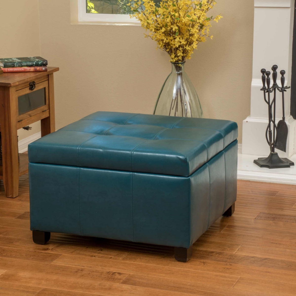 The Pop Home Faux Leather Square Storage Ottoman Bench for Living Room, Bedroom, or Entryway-The Pop Home