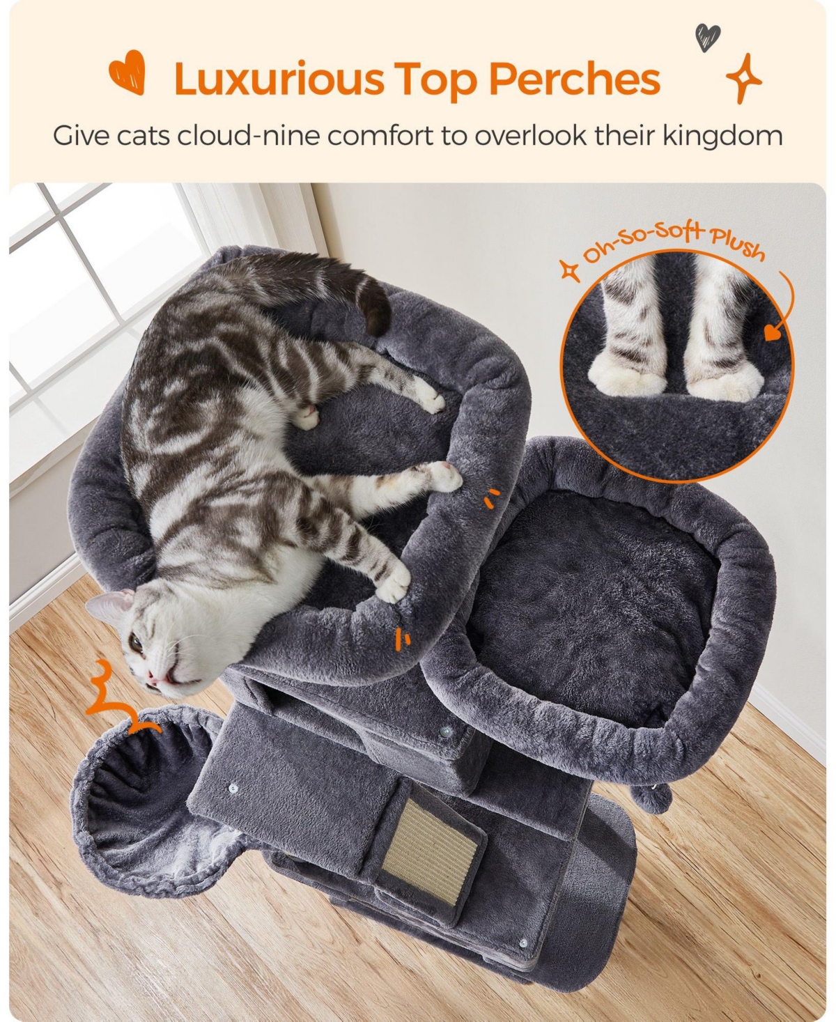 Slickblue 66.1-Inch Large Cat Tree Cat Tower with 13 Scratching Posts for Play and Climbing Fun