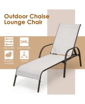 2 Pcs Outdoor Patio Lounge Chair Chaise Fabric with Adjustable Reclining Armrest