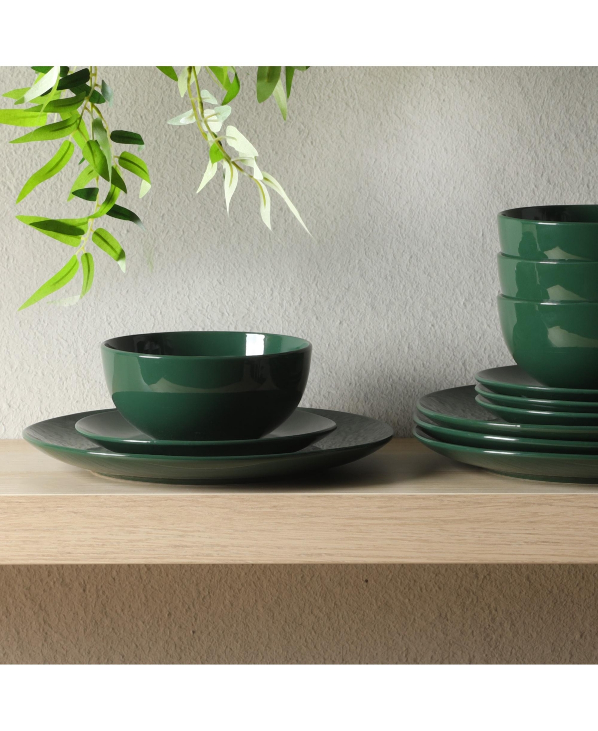 Gibson Home Simple Essential Piece Plates and Bowls Porcelain Solid Color Dishes Ceramic Dinnerware Set -- Green