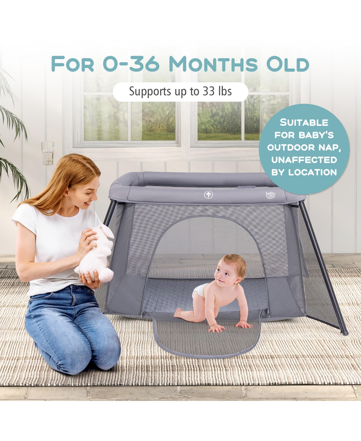 Gymax Travel Crib w/ Safety Enclosure & Padded Mattress Carrying Bag Indoor & Outdoor