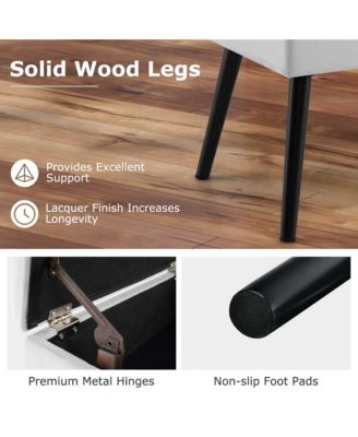 Velvet Vanity Stool Ottoman with Storage Solid Wood Legs Flip-Up Top for Entryway