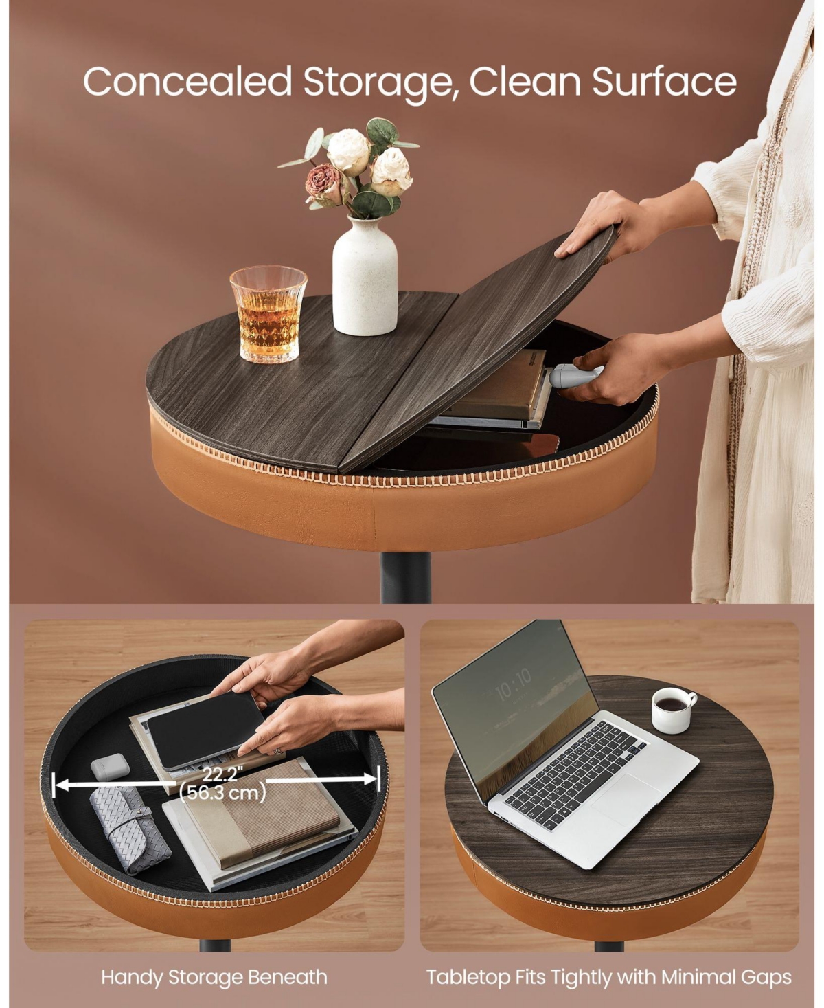 Slickblue Adjustable Bar Table Round High Pub Table with Built-In Storage for Versatile Use