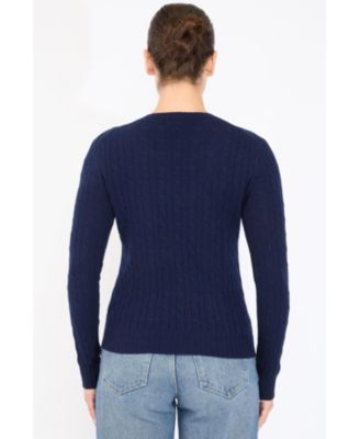 Women's 100% Cashmere Cable-knit Long Sleeve Pullover Crew Neck Sweater