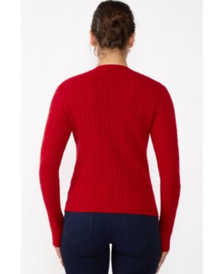 Women's 100% Cashmere Cable-knit Long Sleeve Pullover Crew Neck Sweater