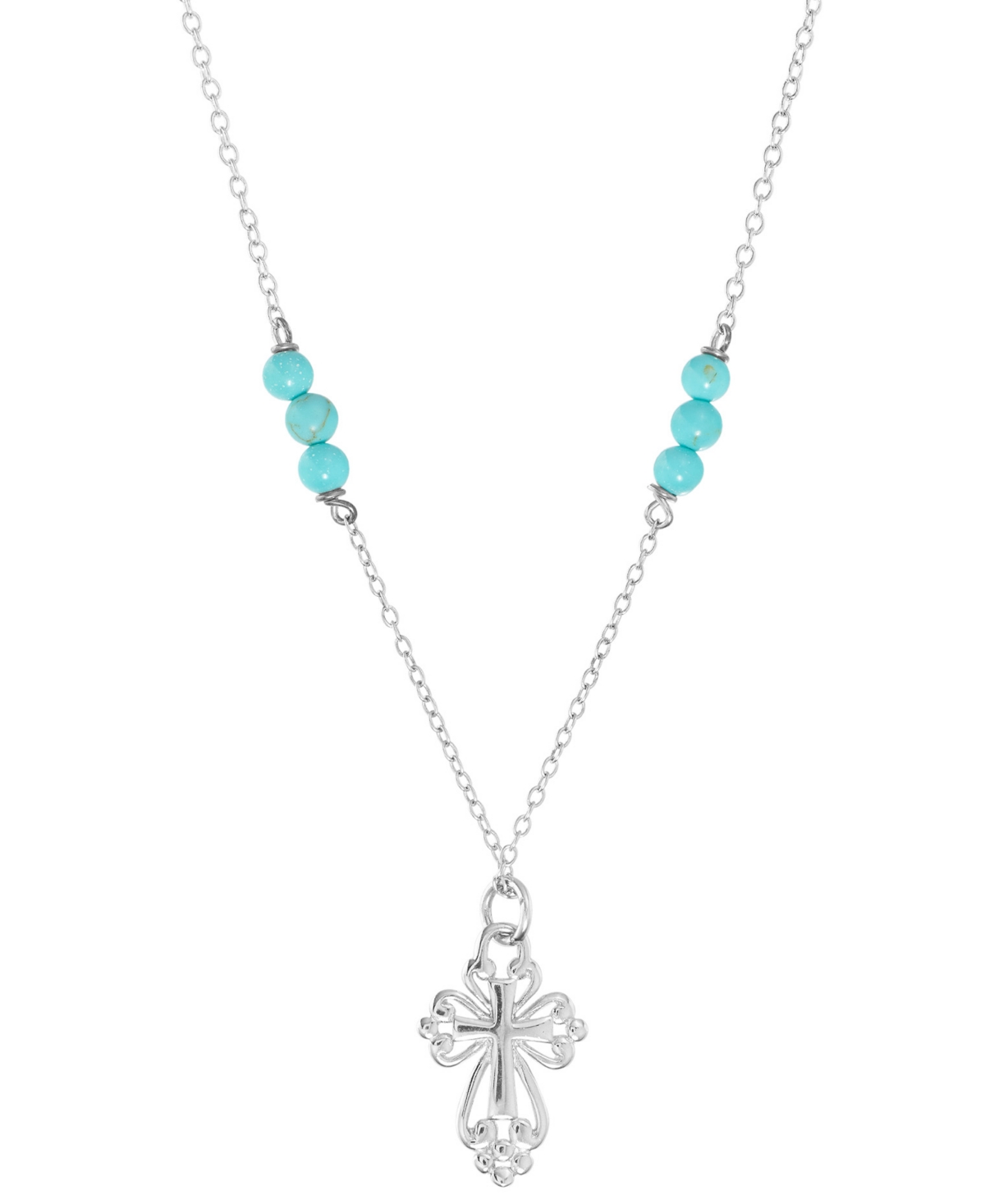 Macy's Simulated Turquoise Openwork Cross Pendant Necklace, 16" + 2" Extender In Turquoise