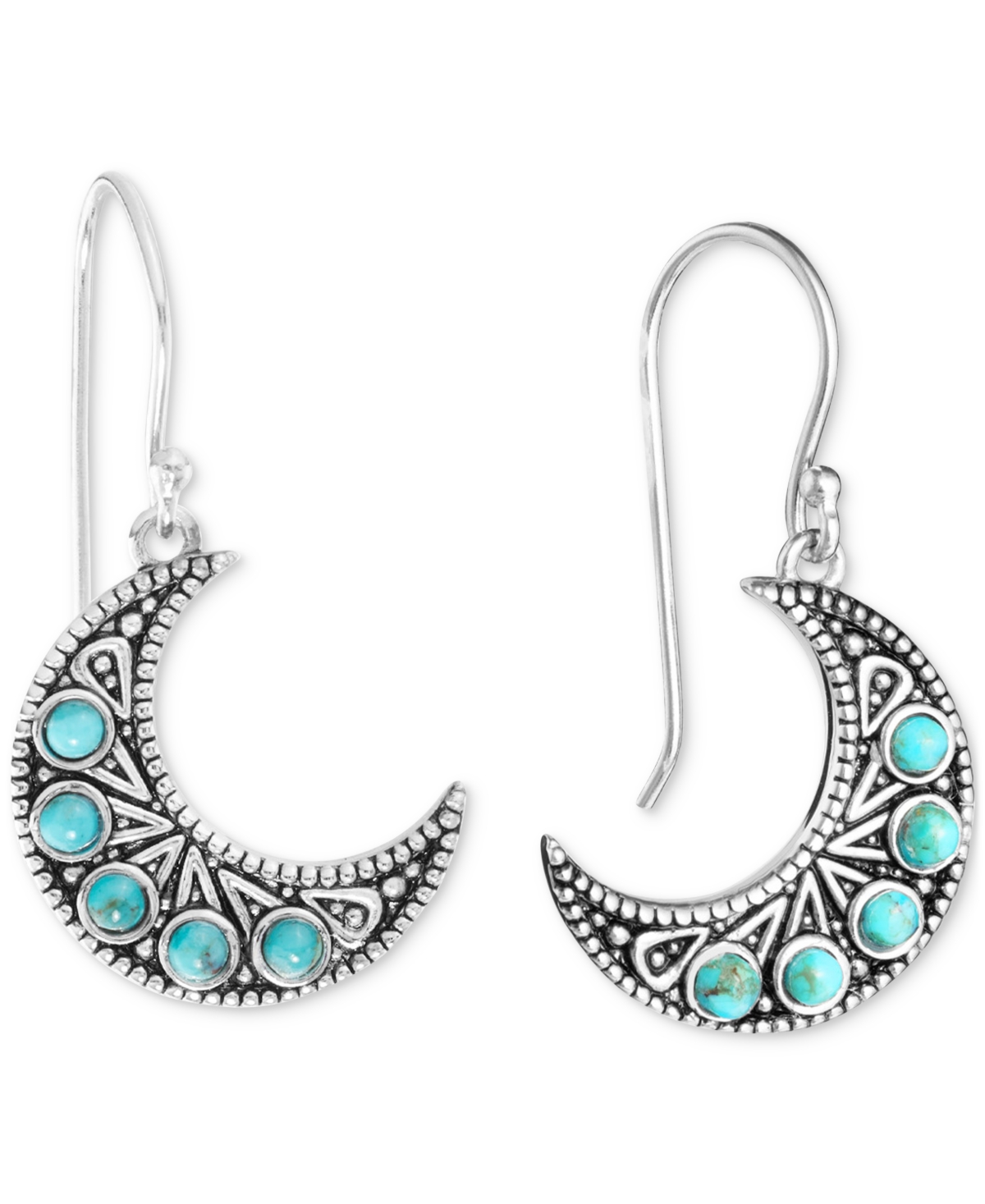 Macy's Turquoise Crescent Moon Drop Earrings In Sterling Silver In Turquoise