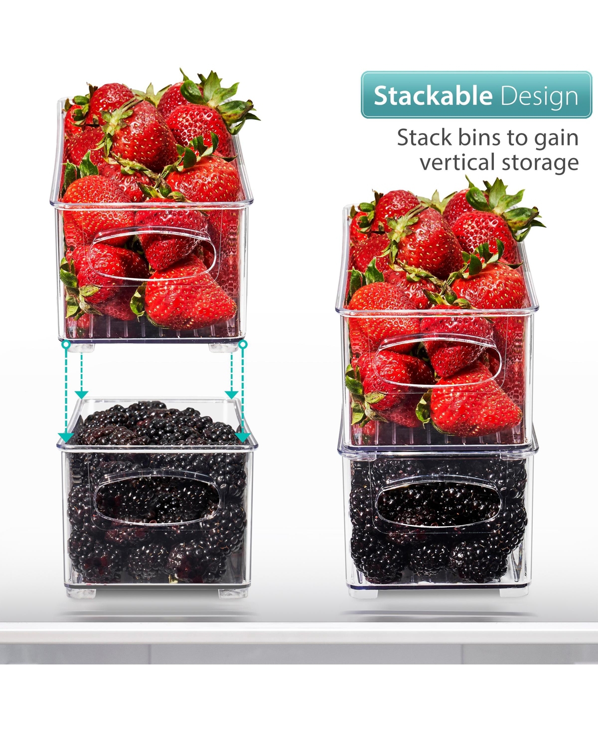 Sorbus 4 Pack Narrow Stackable Clear Storage Bins with Handles- for Kitchen Pantry, Freezer & Fridge Organization