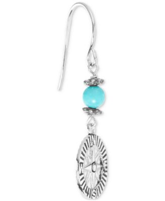 Simulated Turquoise Compass Drop Earrings in Sterling Silver