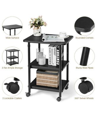 3-tier Adjustable Printer Stand with 360&amp;#xB0; Swivel Casters