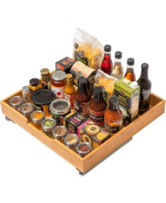 Bamboo Wooden Pull Out Cabinet Organizer with Heavy Duty Metal Rails and Bamboo Basket 22 x 20