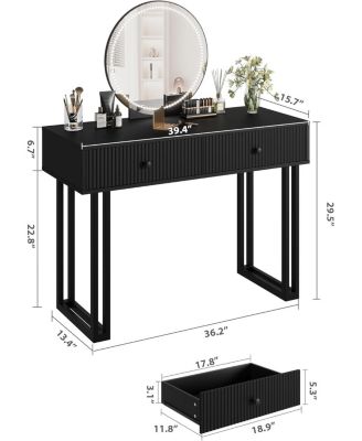 Vanity Desk with Mirror and Lights, 40” Makeup Vanity with 3 Color Lights and Adjustable Brightness