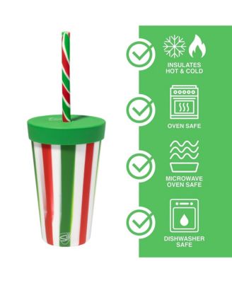 Straw Tumbler 16oz: 2 pk - Peppermint & Poinsettia