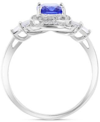 Blue & White Double Halo Mixed Cut Statement Ring in Sterling Silver