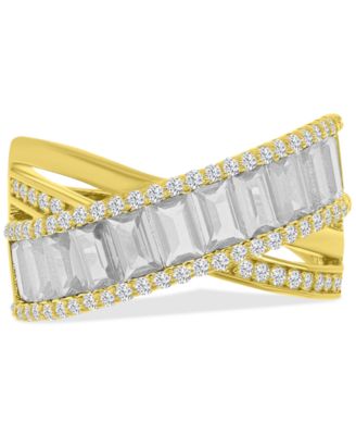 Macy's - Simulated Emerald Nano & Cubic Zirconia Crossover Statement Ring in 14k Gold-Plated Sterling Silver
