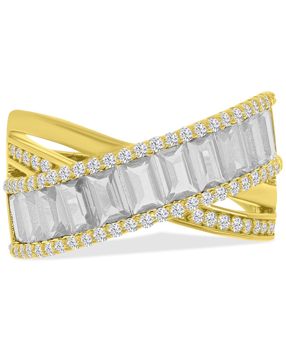 Macy's Simulated Emerald Nano & Cubic Zirconia Crossover Statement Ring In 14k Gold-plated Sterling Silver In White