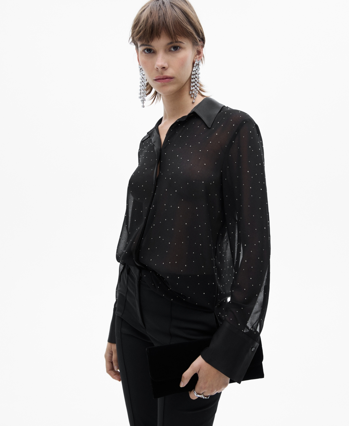 Mango Women's Semi-Transparent Studded Shirt