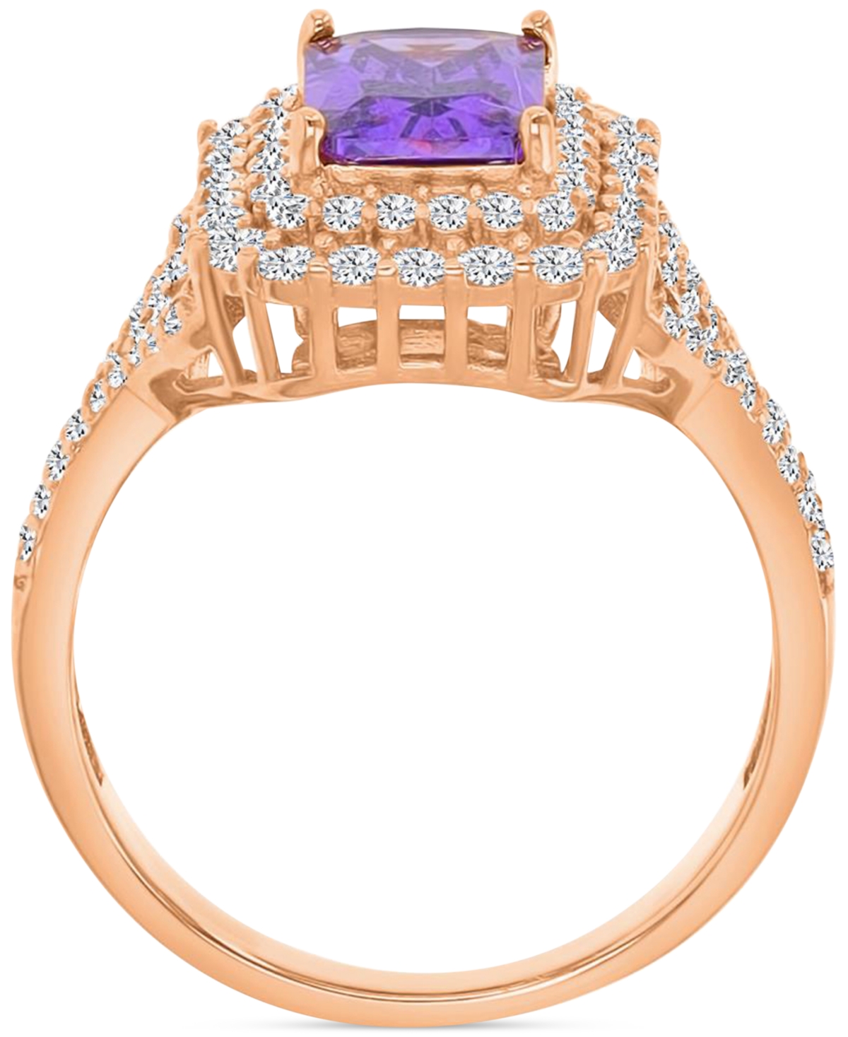 Macy's Purple & White Cubic Zirconia Double Halo Statement Ring In 14k Rose Gold-plated Sterling Silver In Rose