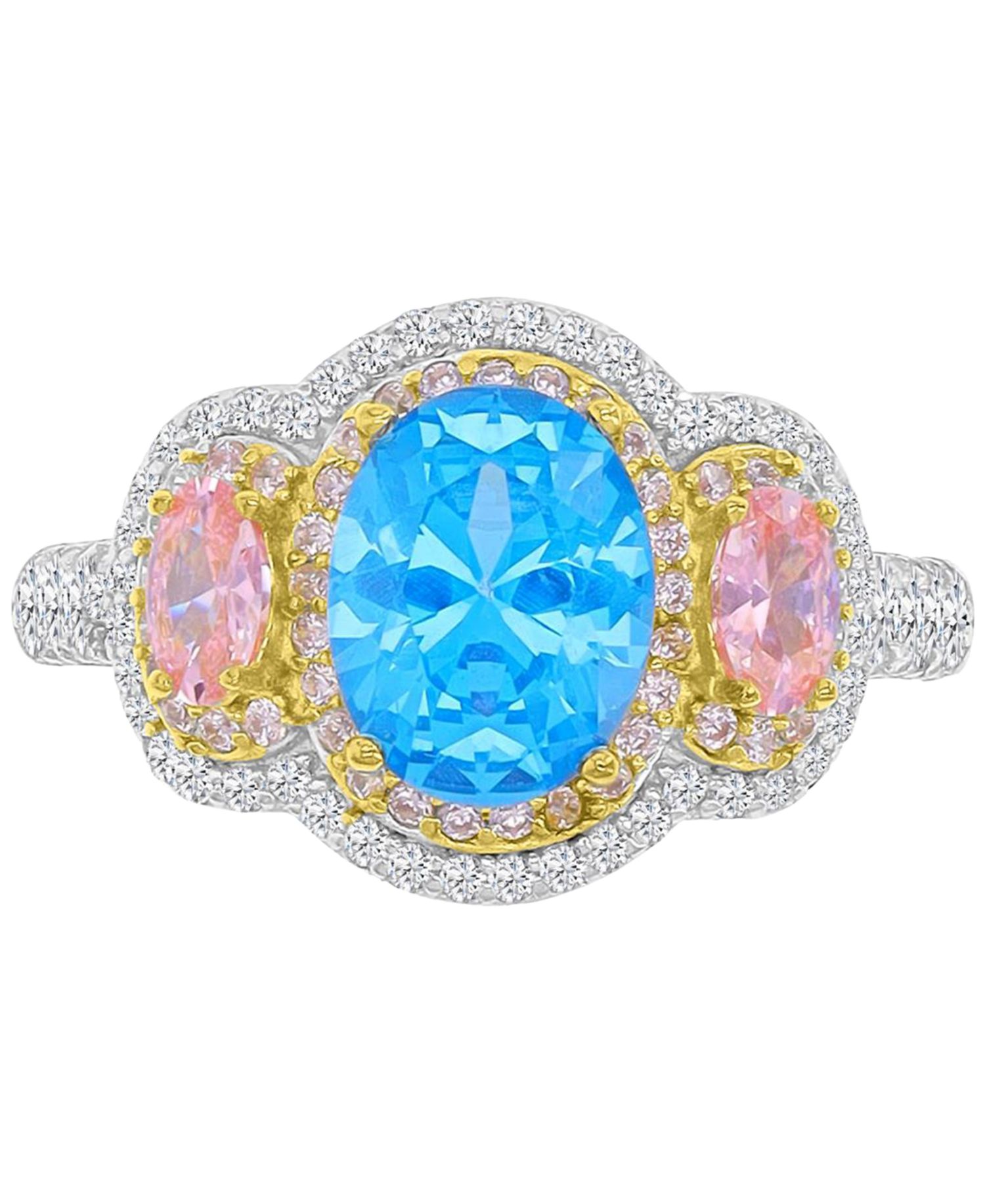 Multicolor Cubic Zirconia Ring in Sterling Silver & 14k Gold