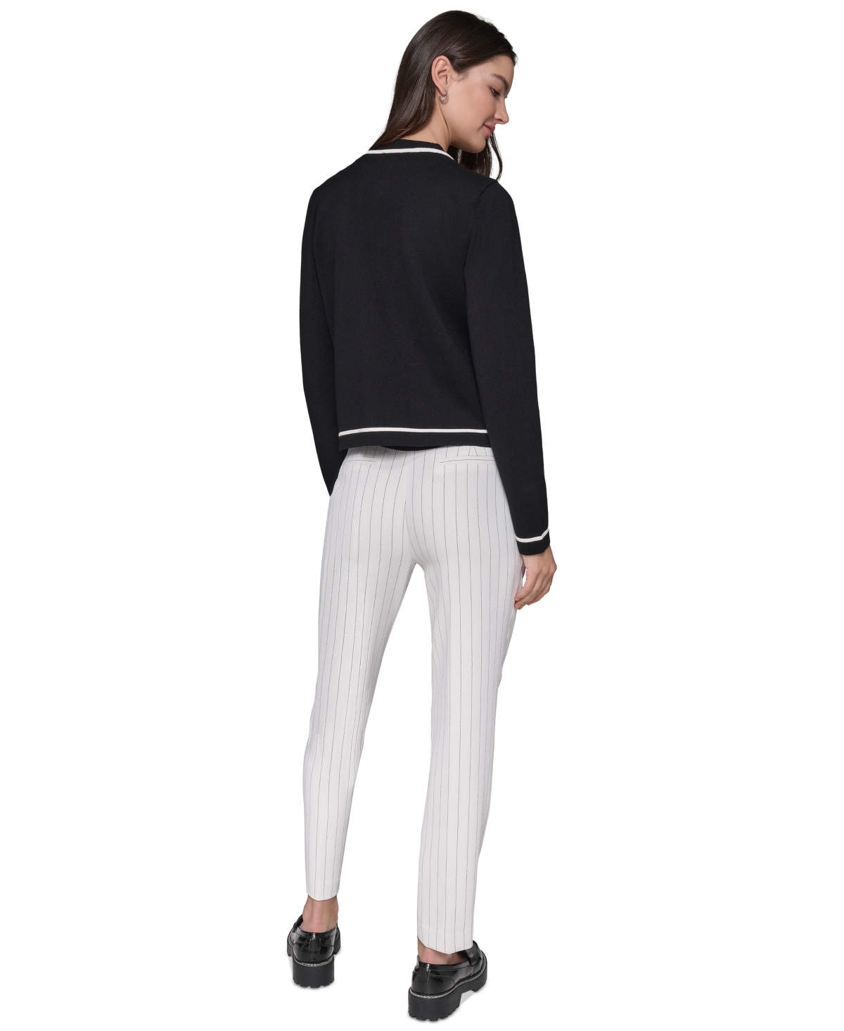 Karl Lagerfeld Petite Embellished-button Tipped Cardigan Sweater In Black