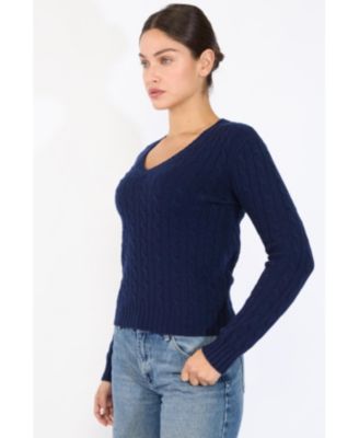 Women's 100% Cashmere V-Neck Sweater | Chuncky Cashmere Cable-knit Sweaters
