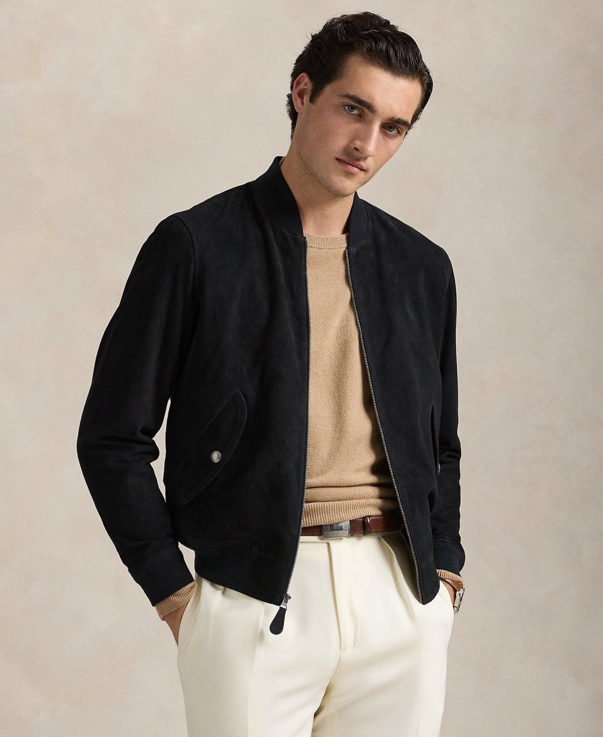 Men's Suede Bomber Jacket - Navy