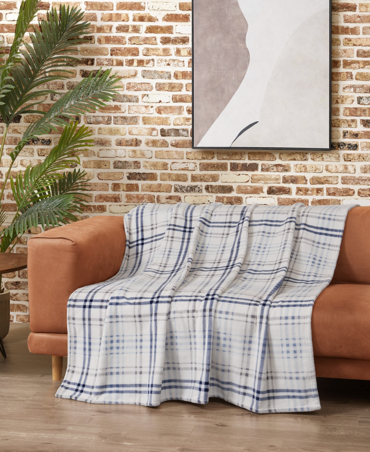 Lucky Brand Camper Plaid Cozy Plush Throw, 50" X 70" In Blue