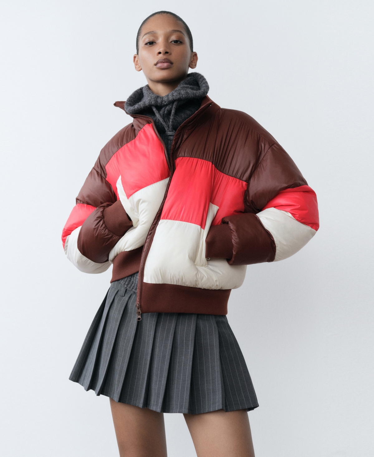 Mango Women's Tricolor Quilted Anorak