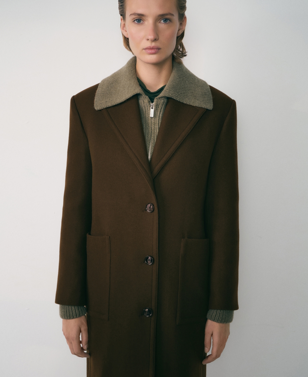 Mango Virgin Wool Coat With Pockets Khaki In Khaki