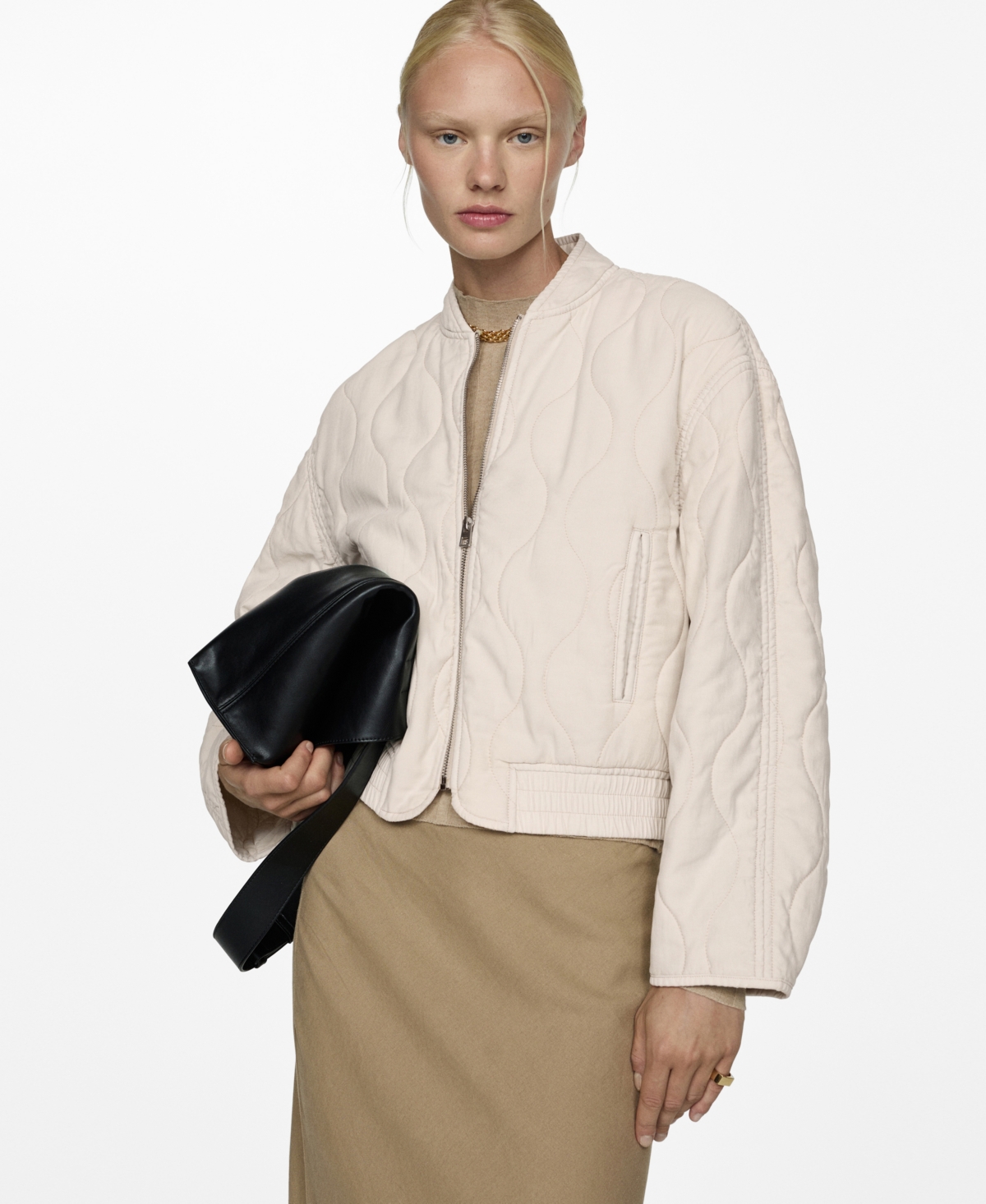 Shop Mango Women's Quilted Bomber Jacket In Ecru