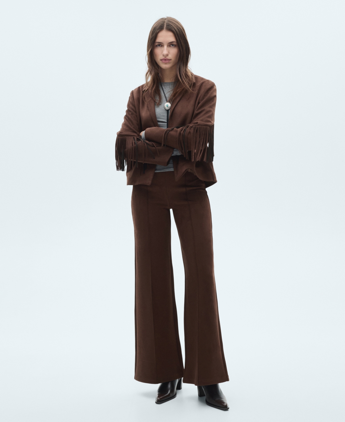 Mango Women's Leather-Effect Fringed Jacket