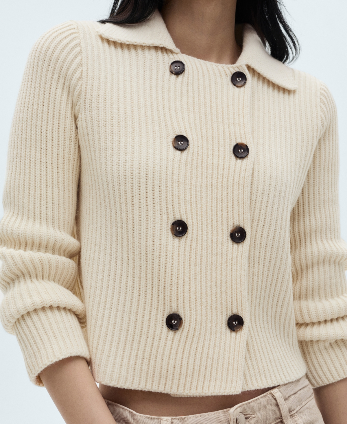 Mango Women's Buttons Detail Ribbed Jacket In Ecru