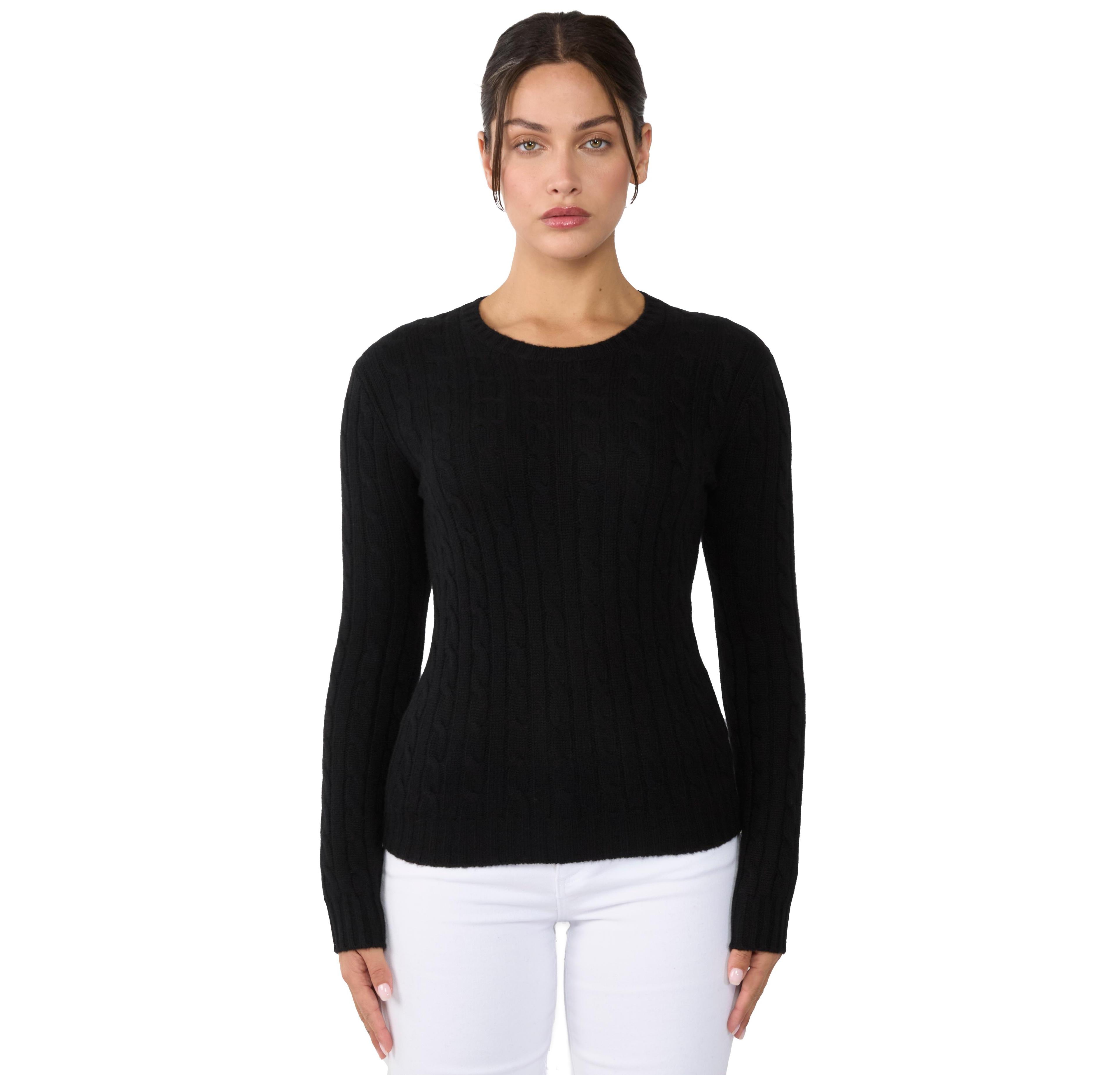 Jennie Liu Women's 100% Cashmere Crewneck Sweater | Chuncky Cable-knit Sweaters