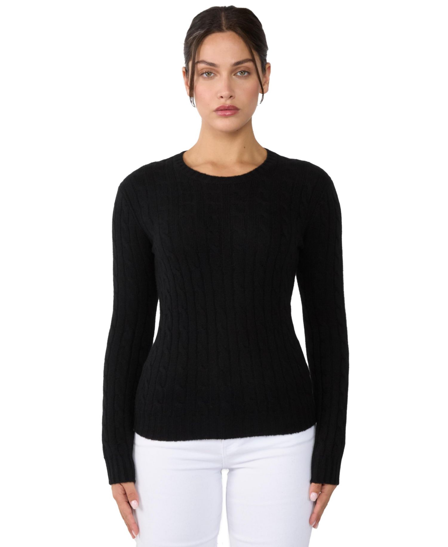 Women's 100% Cashmere Crewneck Sweater | Chuncky Cashmere Cable-knit Sweaters