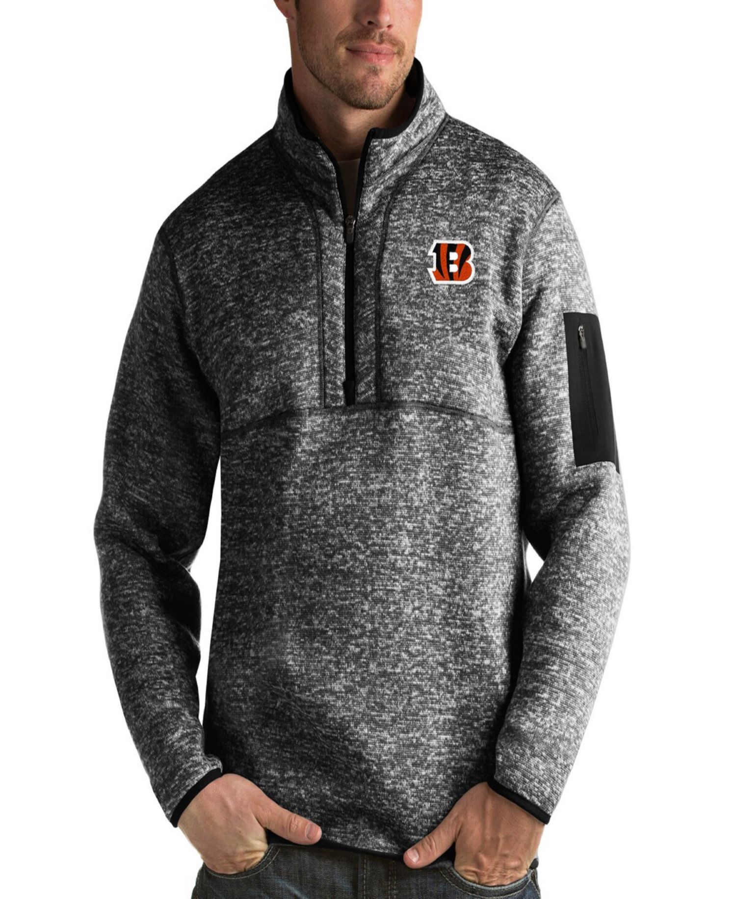 Men's Heather Black Cincinnati Bengals Fortune Quarter-Zip Pullover Jacket