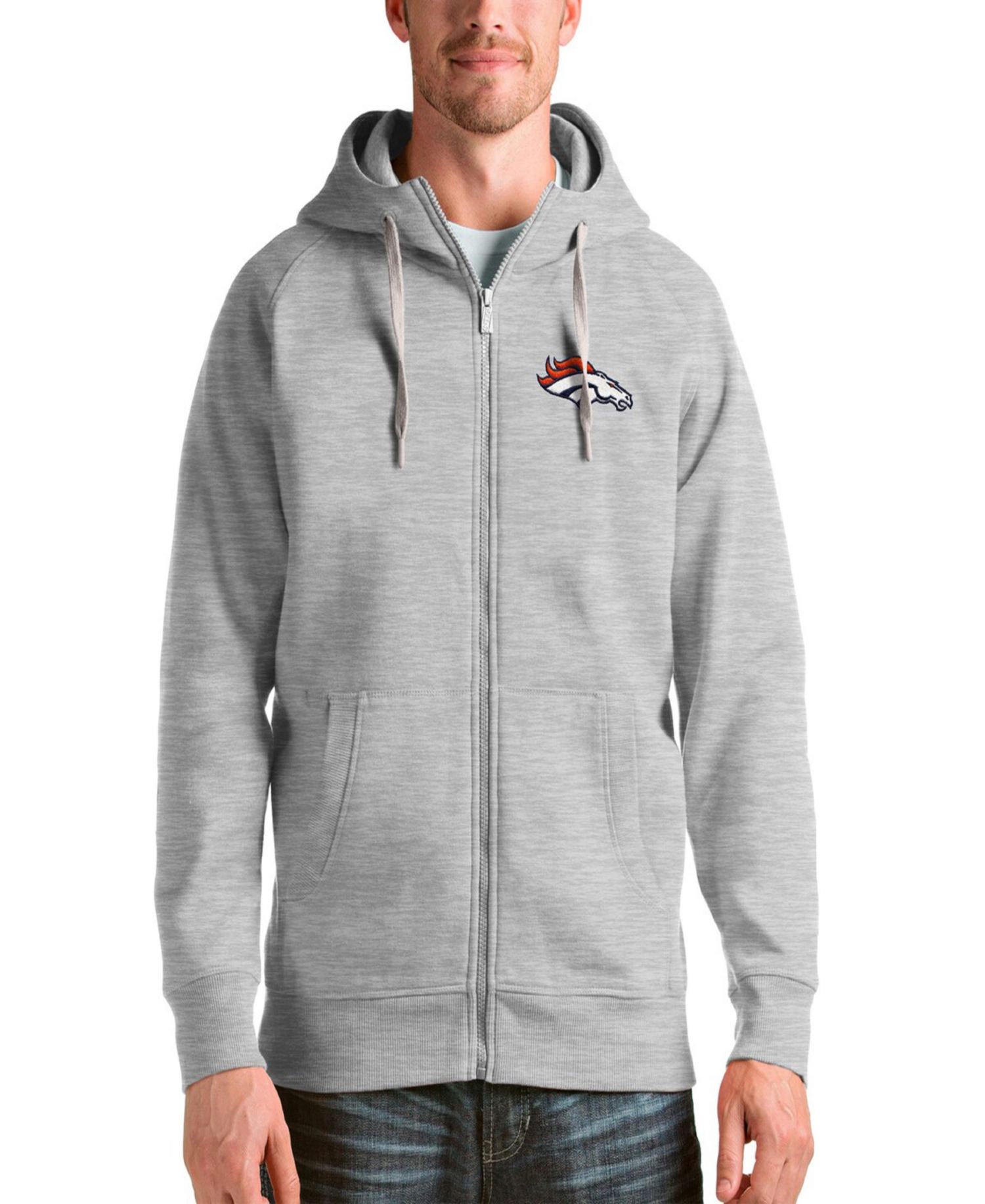 Men's Heather Gray Denver Broncos Victory Full-Zip Hoodie