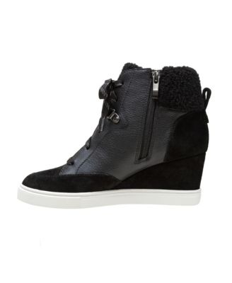 ARDEN Faux Shearling Trimmed Wedge Sneakers