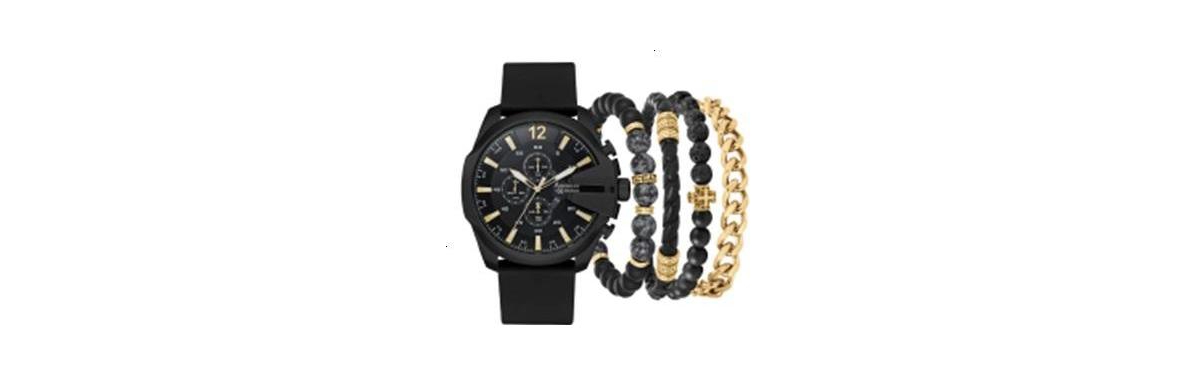 Men's Quartz Black Polyurethane Strap Watch, 52mm - Black