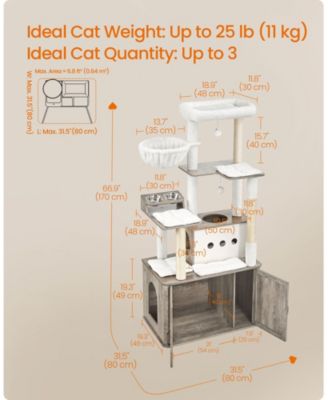 66.9-Inch Cat Tree Cat Tower with Litter Box Enclosure for Play and Privacy