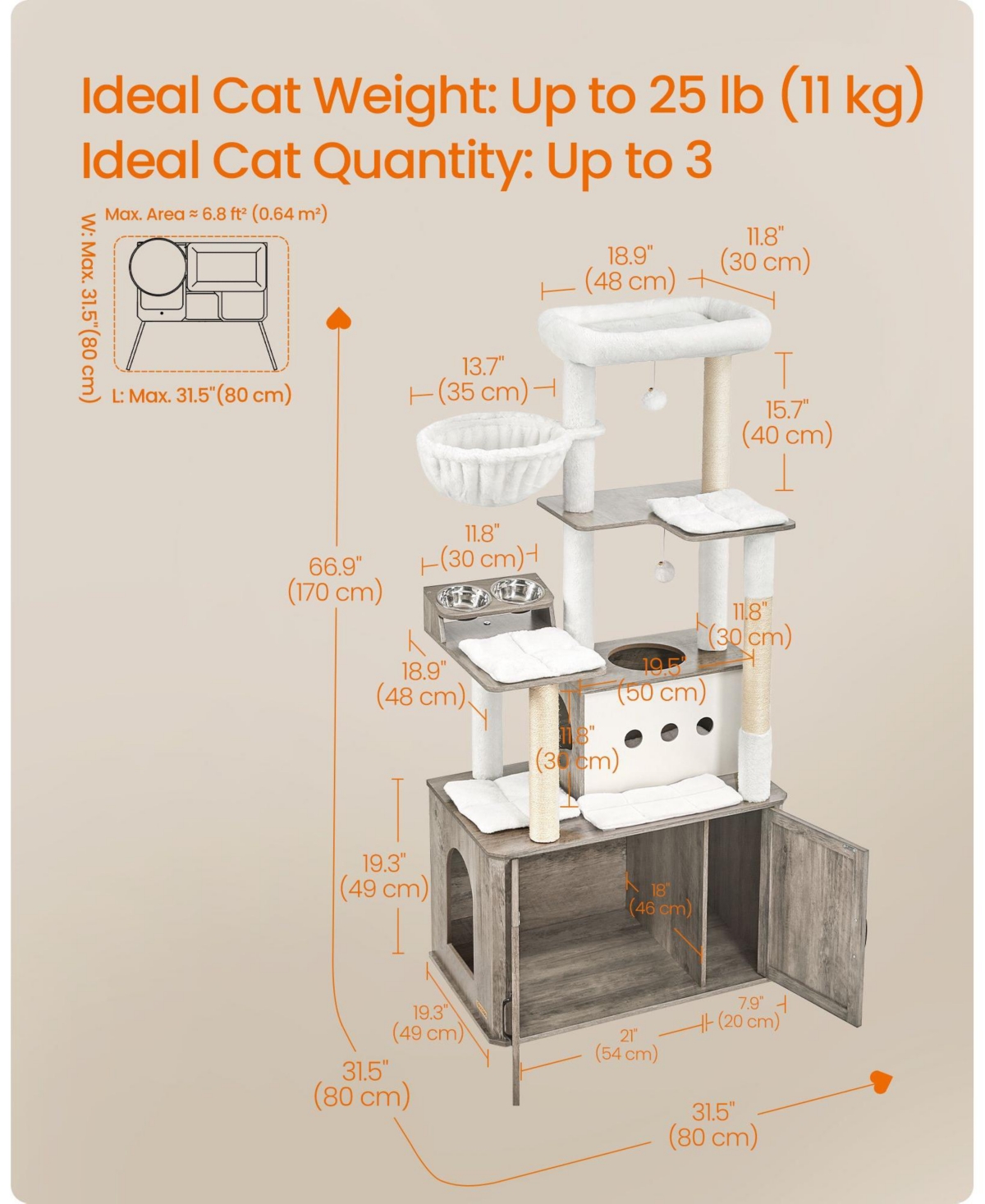 Slickblue 66.9-Inch Cat Tree Cat Tower with Litter Box Enclosure for Play and Privacy