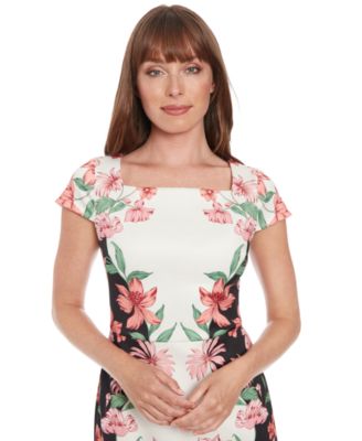 Petite Floral Square-Neck Sheath Dress