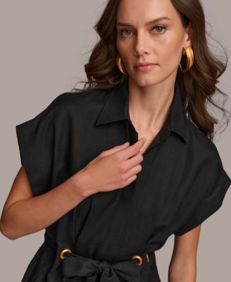  Women's Grommet-Trim Belted Midi Dress