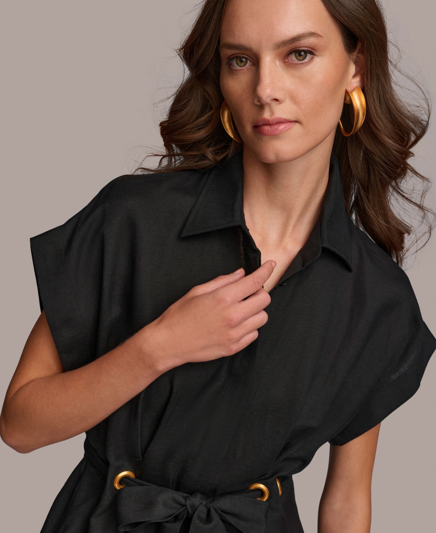 Women's Grommet-Trim Belted Midi Dress